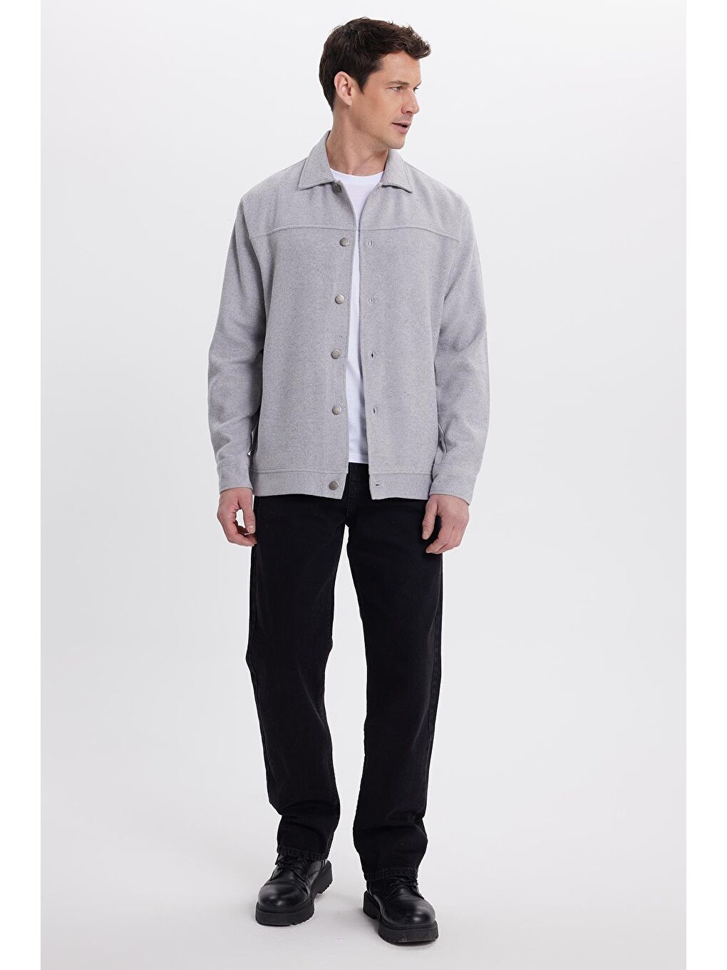 Erkek Relax Fit Rahat Kesim Yandan Flota Cep Oduncu Gri Kaşe Ceket Mont Gömlek-4