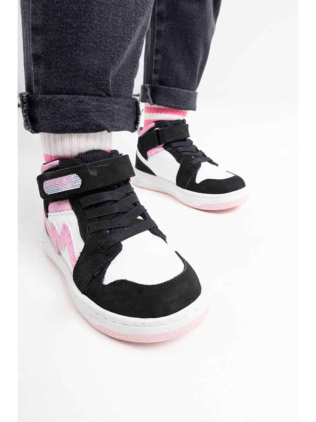 Unisex Çocuk Siyah-Pembe Hakiki Deri Anatomik Günlük Bot-3