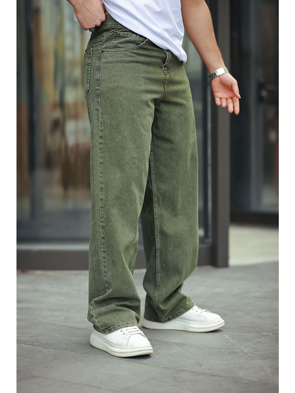 Haki Baggy Salaş Bol Ve Rahat Kalıp  Erkek Pantolon