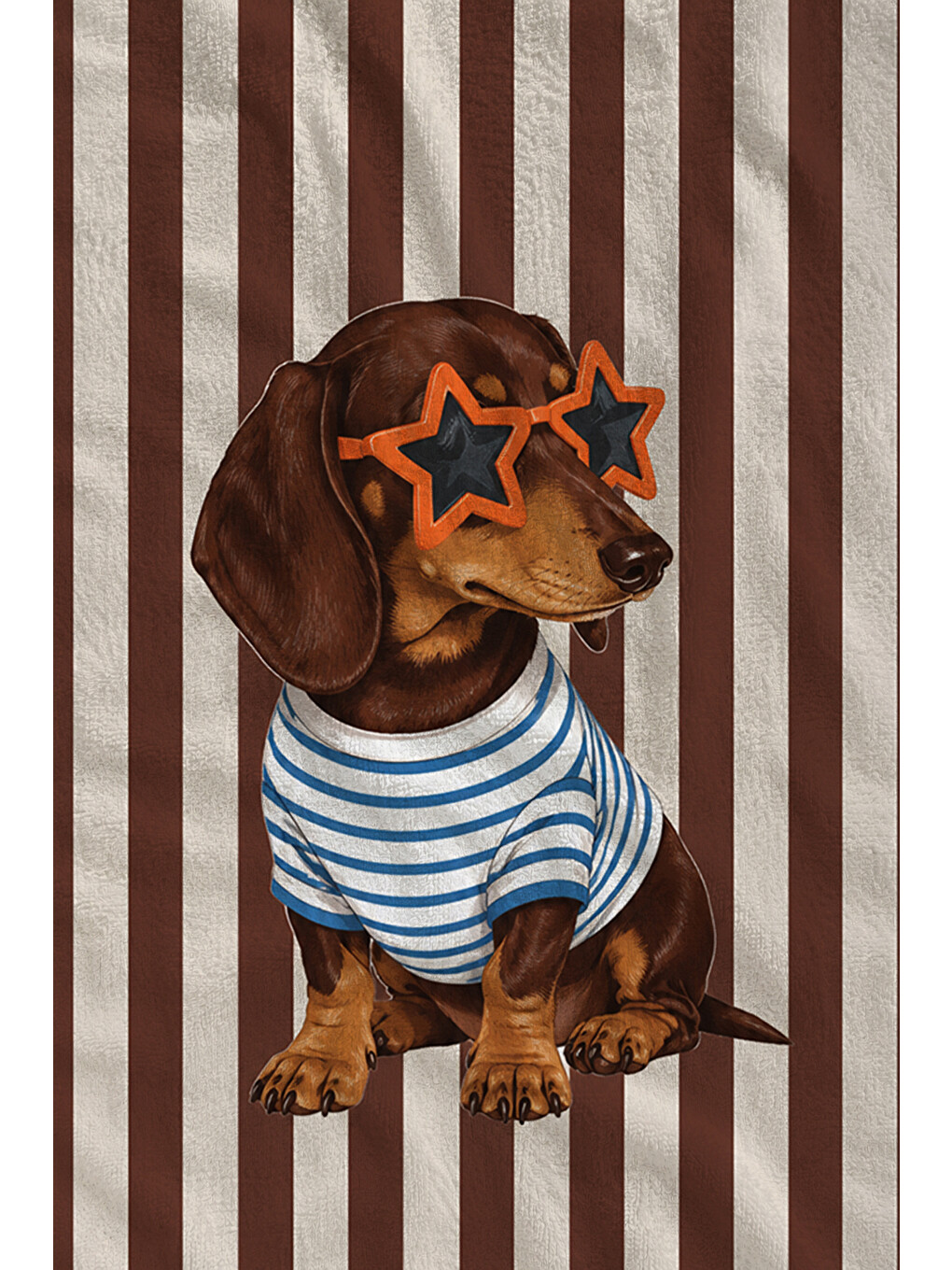 Pembe Retro Gözlüklü Dachshund Köpek Desenli 70x150 Plaj Havlusu - Dijital Baskılı Solmaz Banyo Havlusu-2