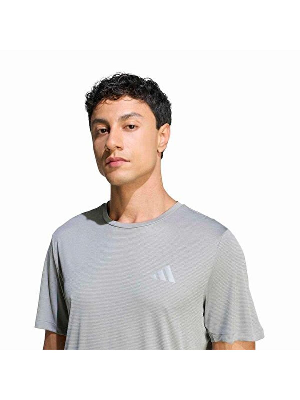 Run Essentials Erkek Gri Yuvarlak Yaka Tişört-1