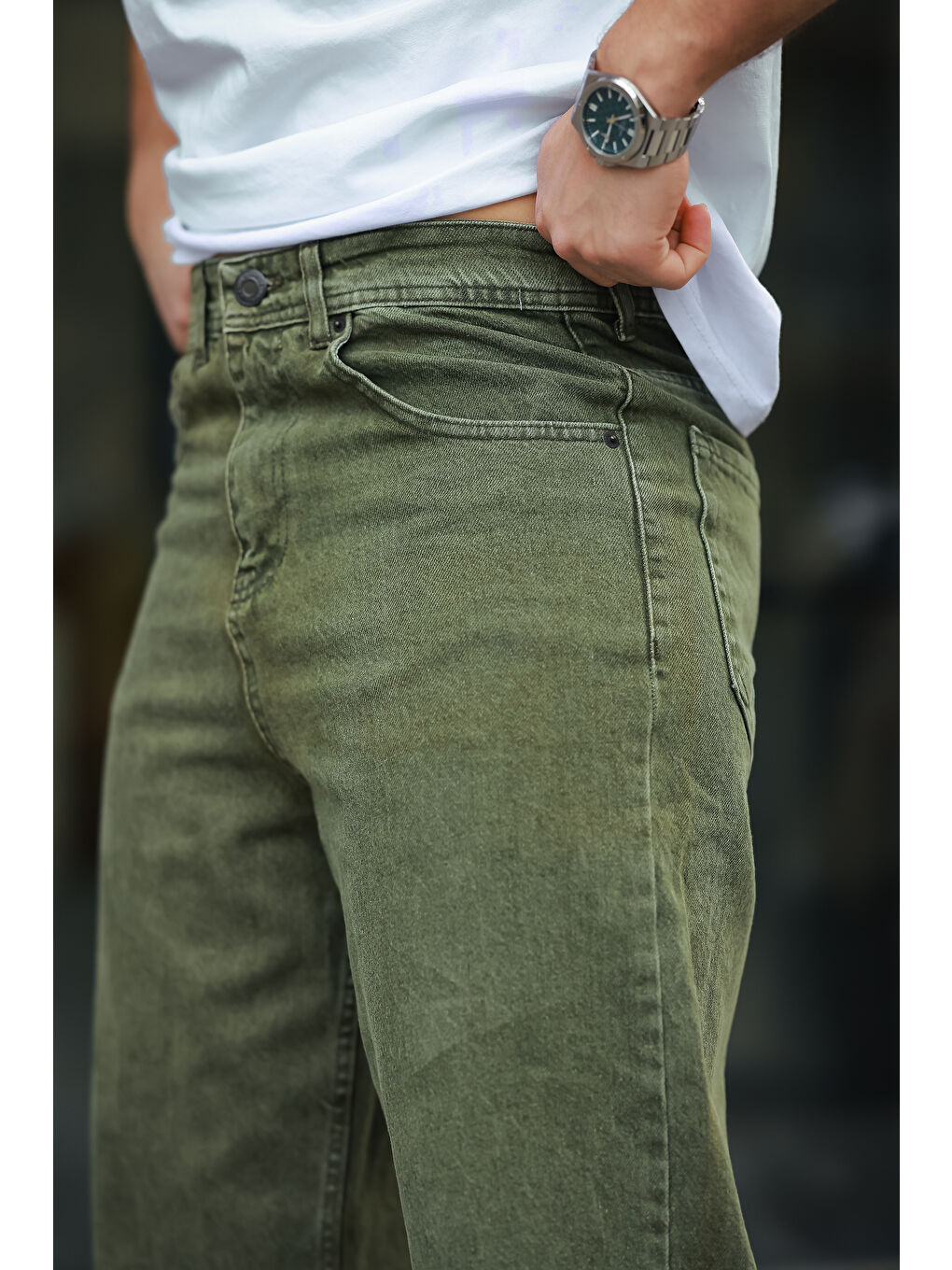 Haki Baggy Salaş Bol Ve Rahat Kalıp  Erkek Pantolon-1