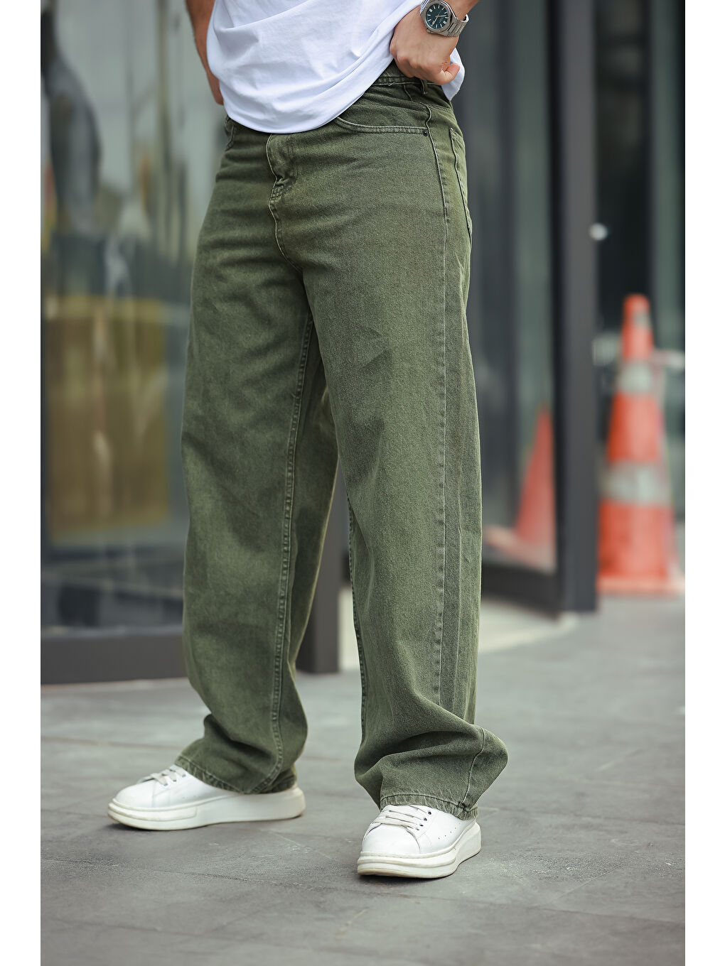 Haki Baggy Salaş Bol Ve Rahat Kalıp  Erkek Pantolon-2