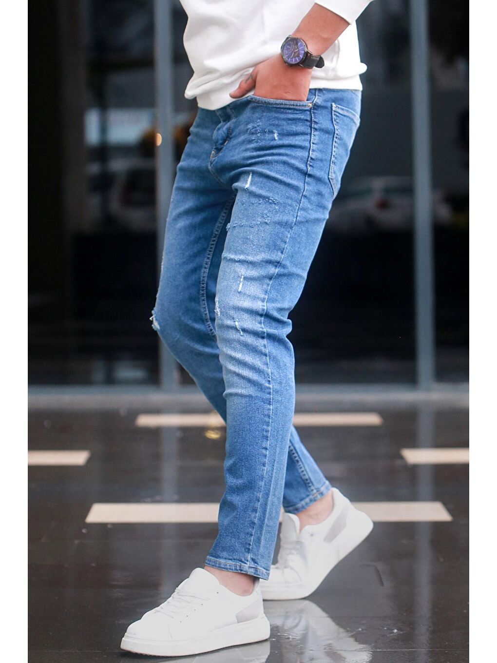 Madmext Koyu Mavi Slim Fit Erkek Jean