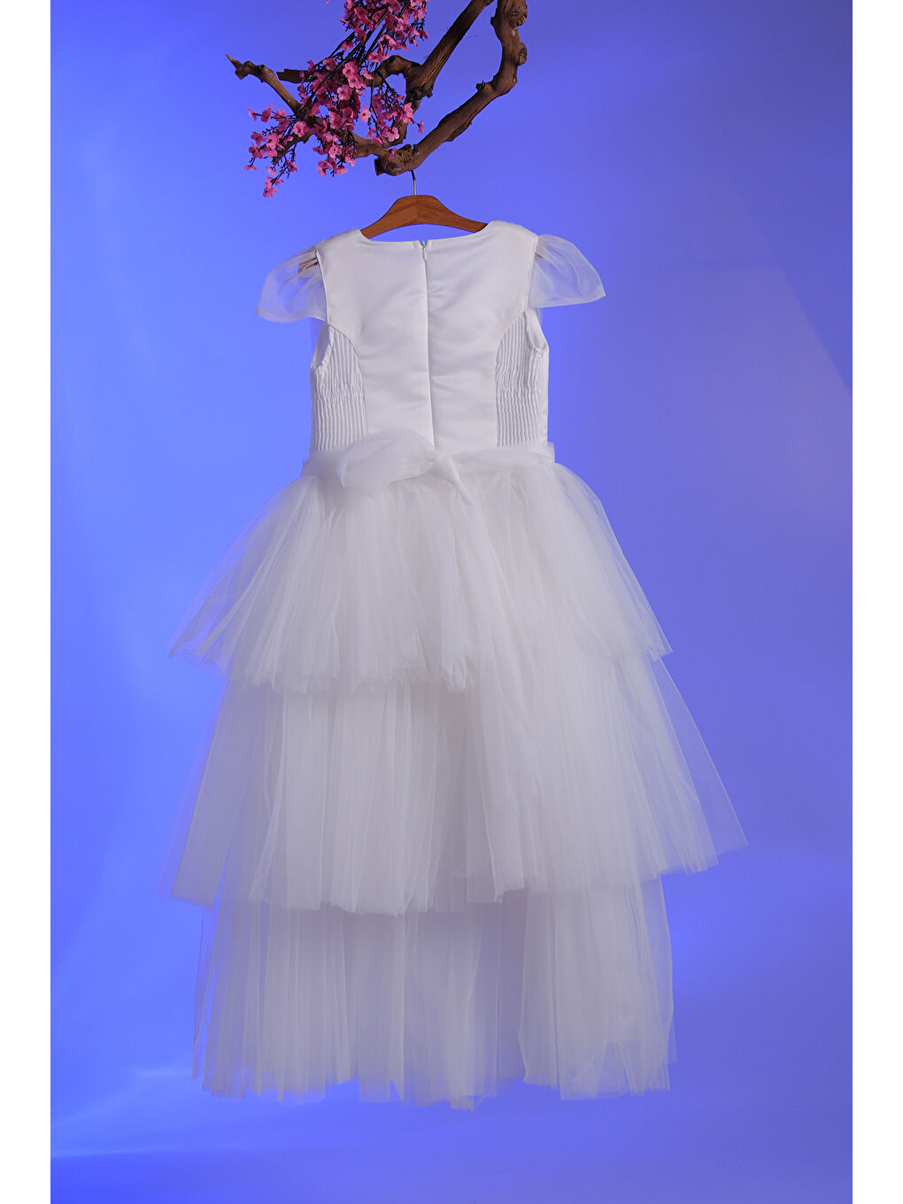 Beyaz İncili Çizgi Detaylı V Yakalı  Kız Çocuk Abiye ABY.2216-6