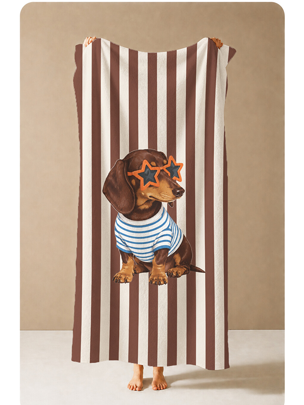 Pembe Retro Gözlüklü Dachshund Köpek Desenli 70x150 Plaj Havlusu - Dijital Baskılı Solmaz Banyo Havlusu-4