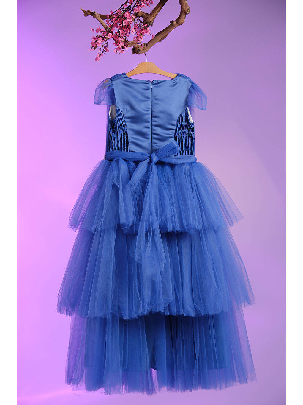 Turkuaz İncili Çizgi Detaylı V Yakalı  Kız Çocuk Abiye ABY.2216-5