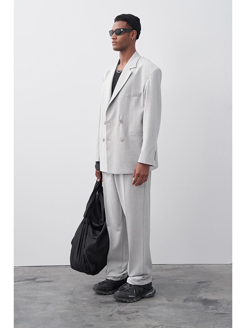 Rahat Kalıp Kruvaze Takım Elbise Gri-1