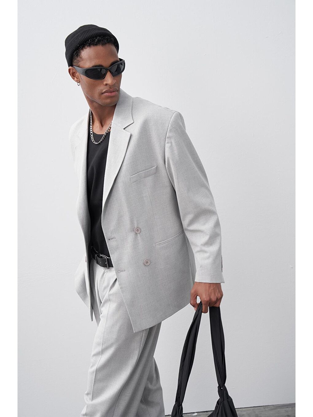 Rahat Kalıp Kruvaze Takım Elbise Gri-2