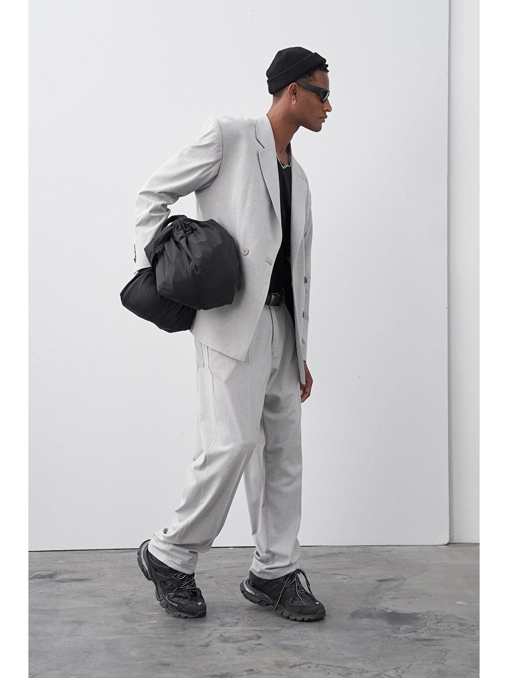 Rahat Kalıp Kruvaze Takım Elbise Gri-3