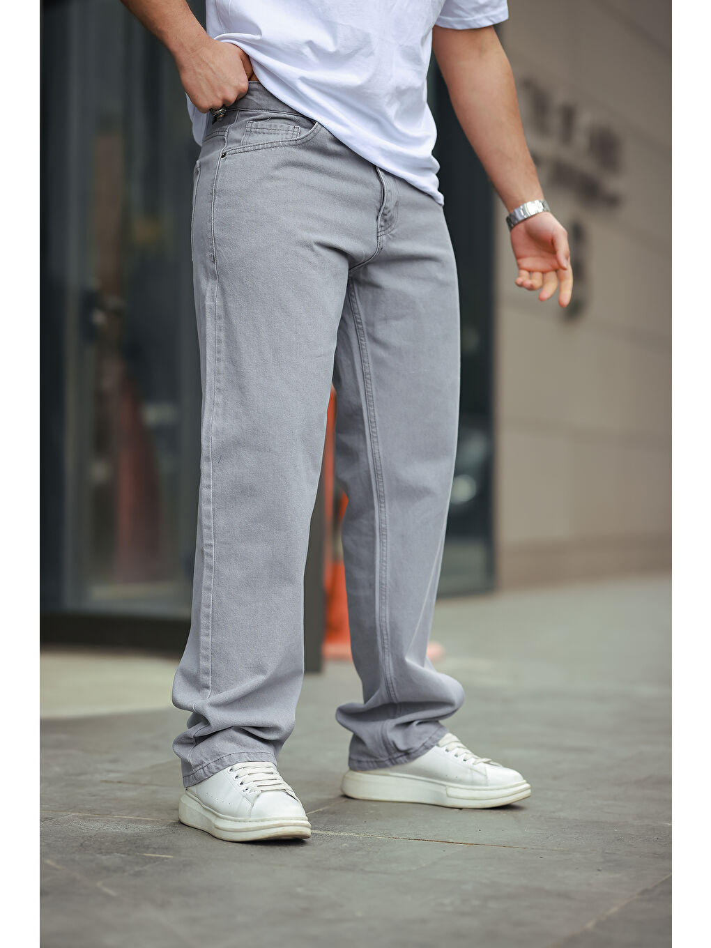 Gri Baggy Salaş Bol Ve Rahat Kalıp  Erkek Pantolon