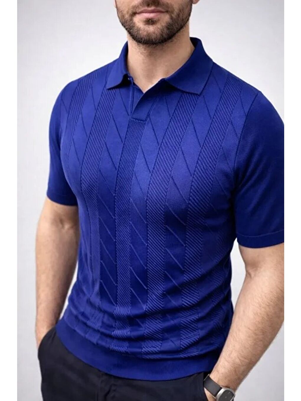 Lacivert Erkek Yazlık Triko Dokuma Tişört