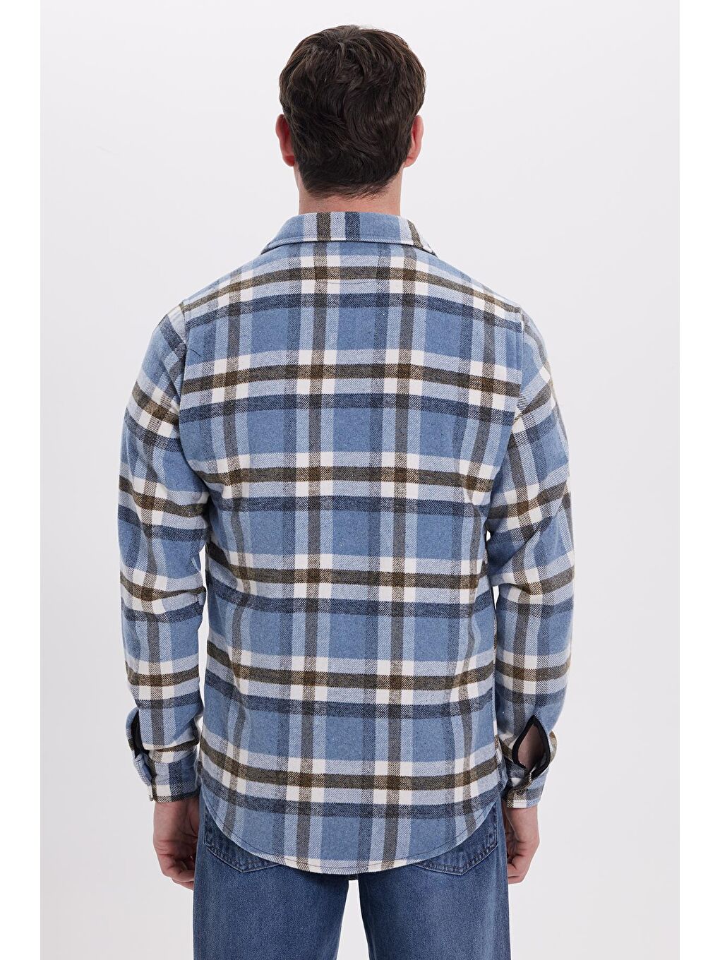 Mavi Erkek Slim Fit Dar Kesim Kareli Kışlık Oduncu Gömlek-5