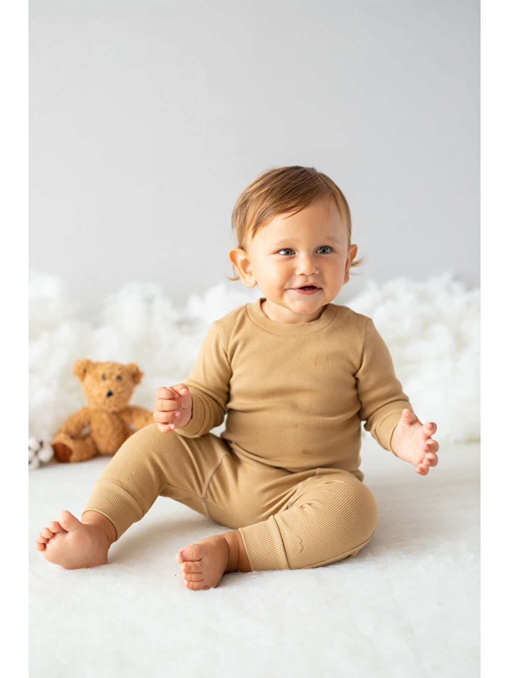 Bej Unisex Bebek Gots Sertifikalı %100 Organik Pamuk Sweatshirt Ve Pantolon Takım (0-4Yaş)