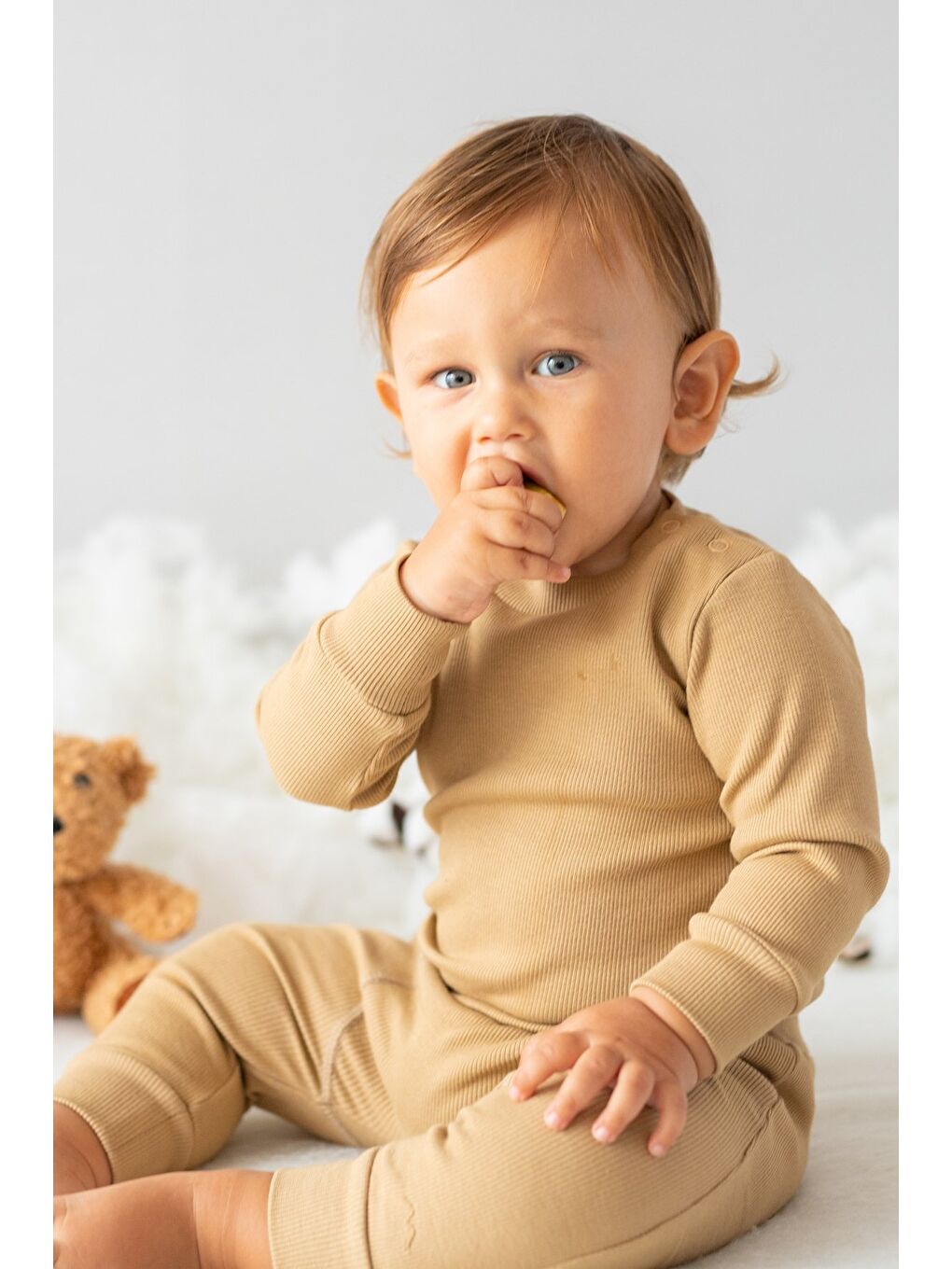 Bej Unisex Bebek Gots Sertifikalı %100 Organik Pamuk Sweatshirt Ve Pantolon Takım (0-4Yaş)-1