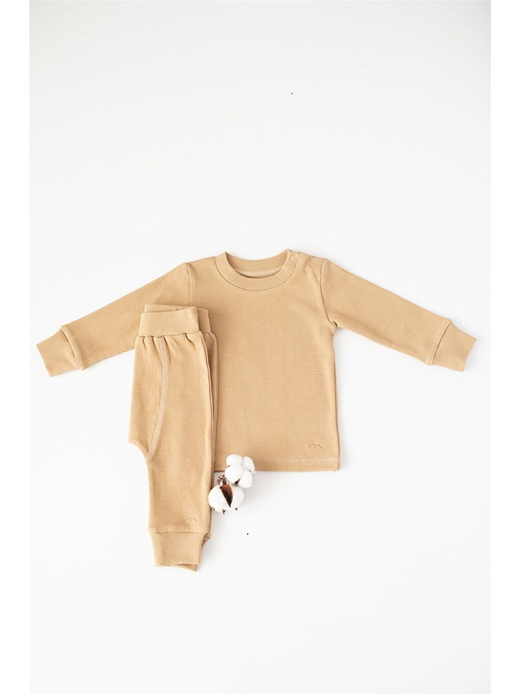 Bej Unisex Bebek Gots Sertifikalı %100 Organik Pamuk Sweatshirt Ve Pantolon Takım (0-4Yaş)-2