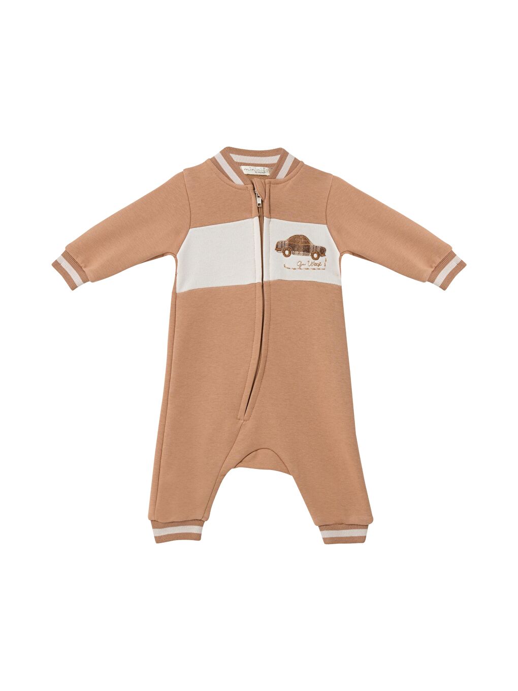 Erkek Bebek Baskılı T-Shirt Ekose Pantolon Takım - Bej