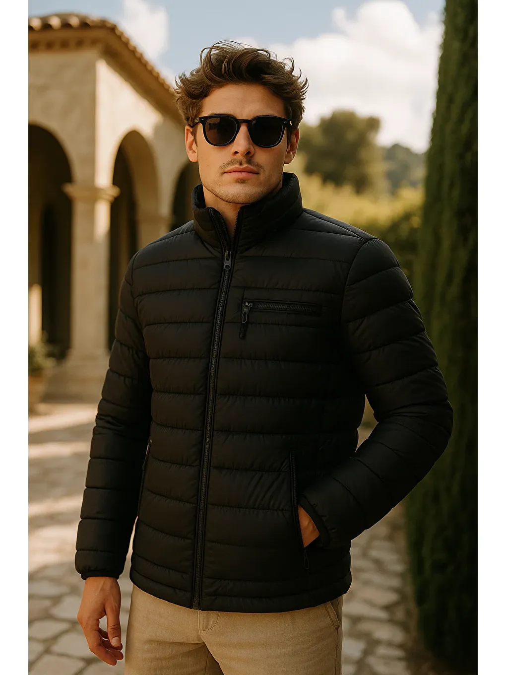 Erkek Comfort Dik Yaka Günlük Kışlık Siyah Şişme Mont-1