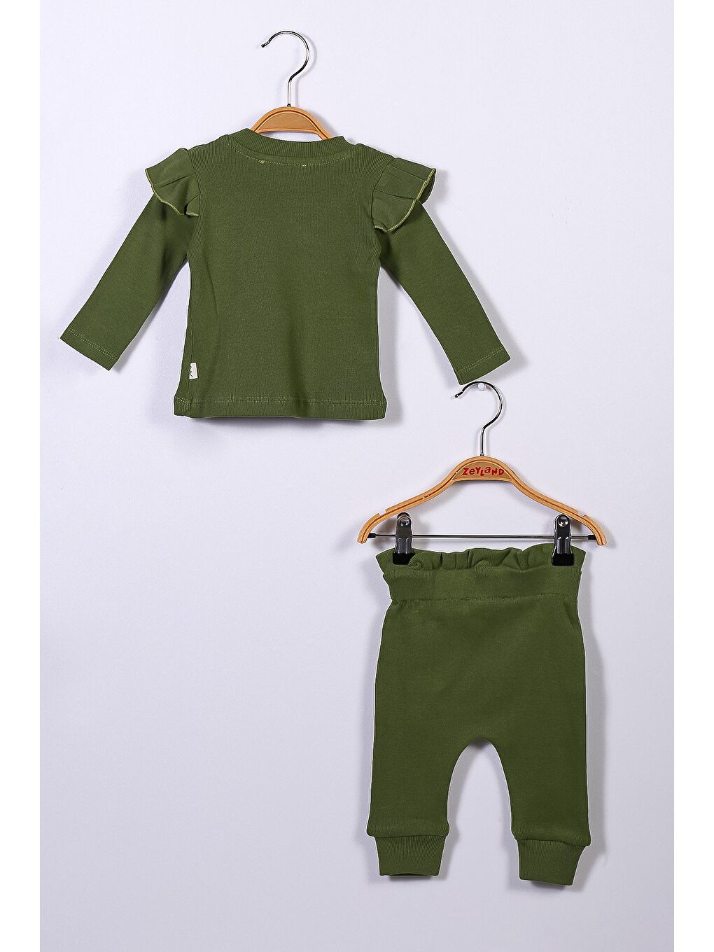 Haki Gots Sertifikalı %100 Organik Pamuk Fırfırlı Sweatshirt Ve Pantolon Takım (0-4Yaş)-4