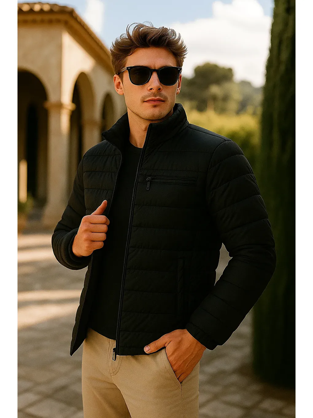 Erkek Comfort Dik Yaka Günlük Kışlık Siyah Şişme Mont-2