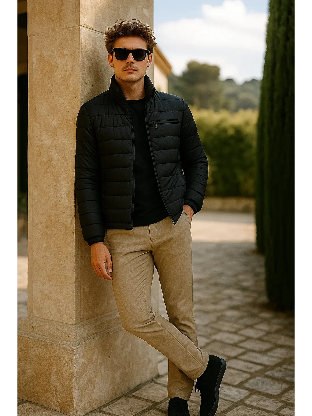 Erkek Comfort Dik Yaka Günlük Kışlık Siyah Şişme Mont-3