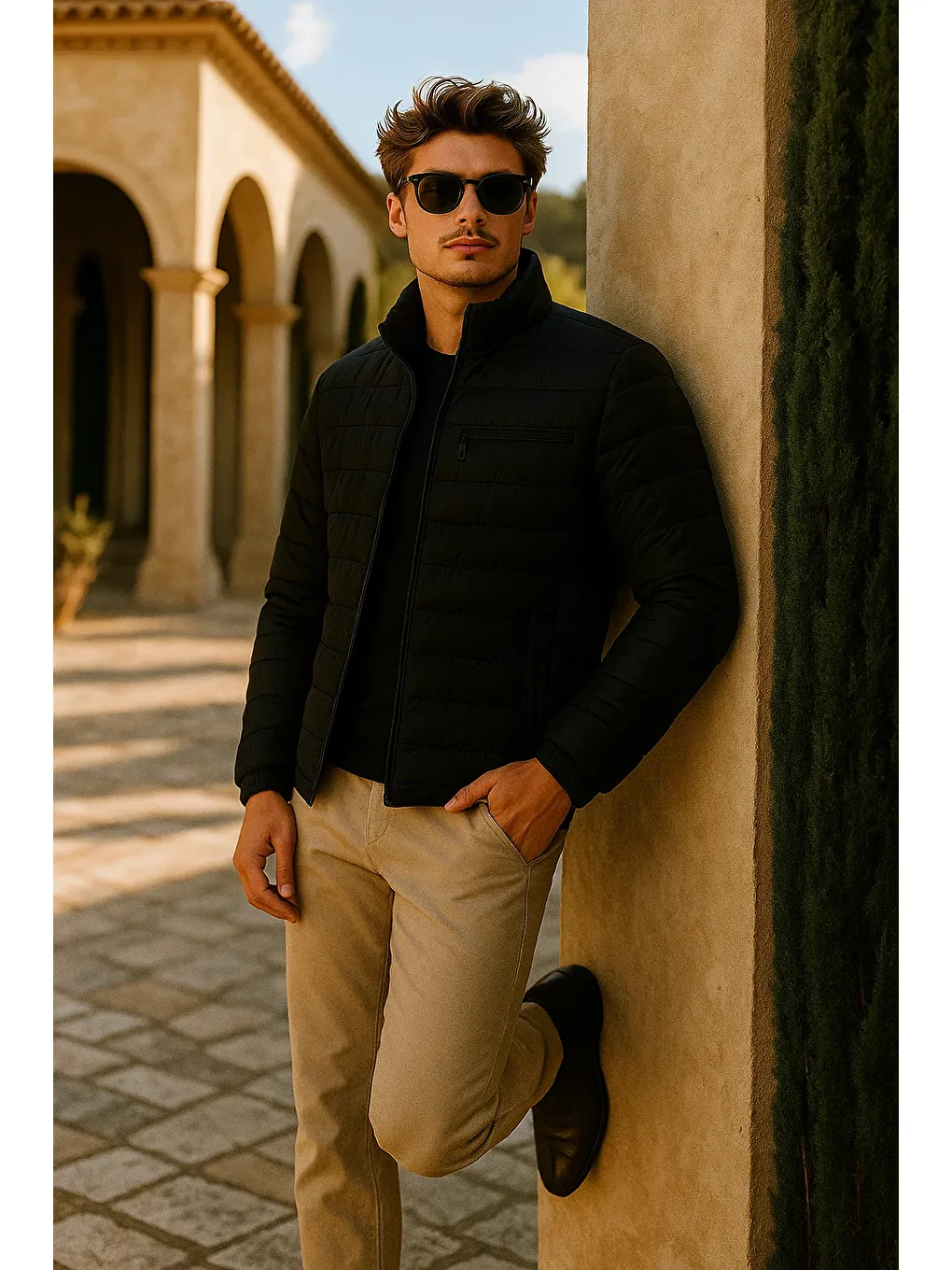 Erkek Comfort Dik Yaka Günlük Kışlık Siyah Şişme Mont-4