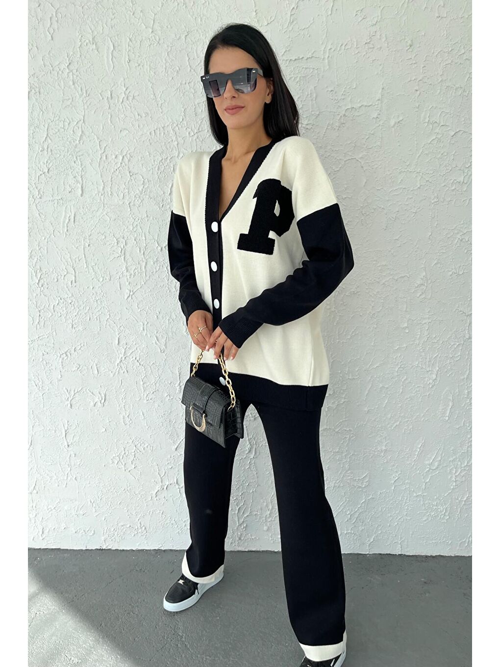 Siyah  Rahat Kalıp Kadın Triko Takım - 02029