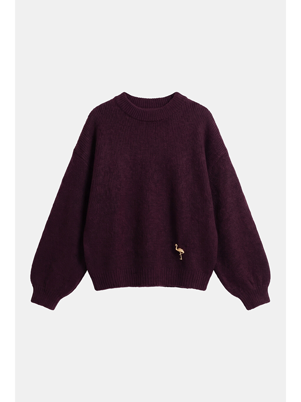 Kadın Bordo W6-57 Oversize Aksesuar Detaylı Tasarım Triko Kazak-1