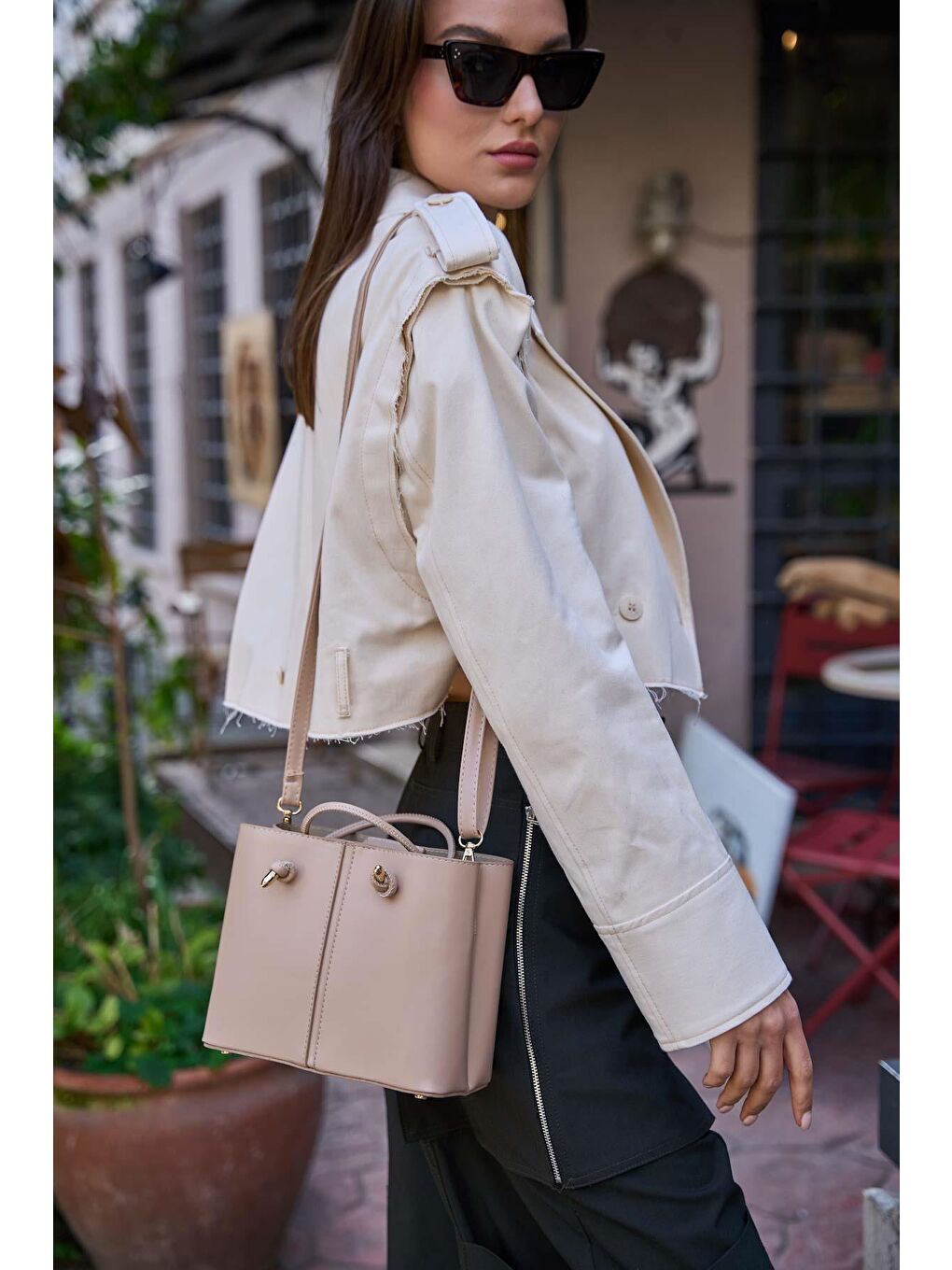 Bej Bağcık Detaylı El Ve Omuz Çantası Vizon-3