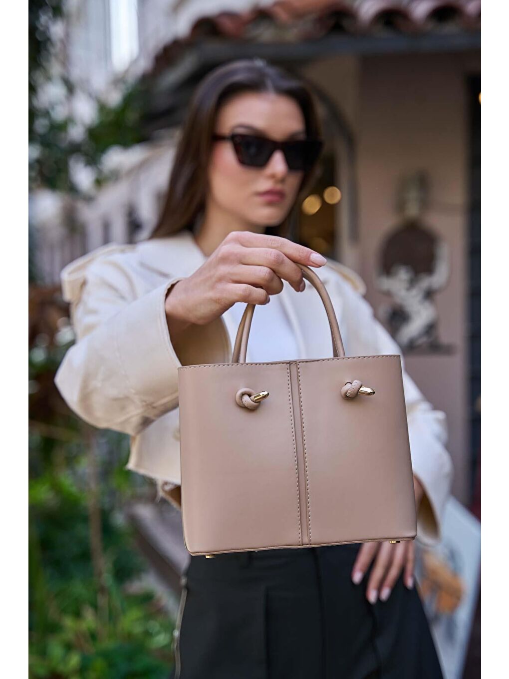 Bej Bağcık Detaylı El Ve Omuz Çantası Vizon