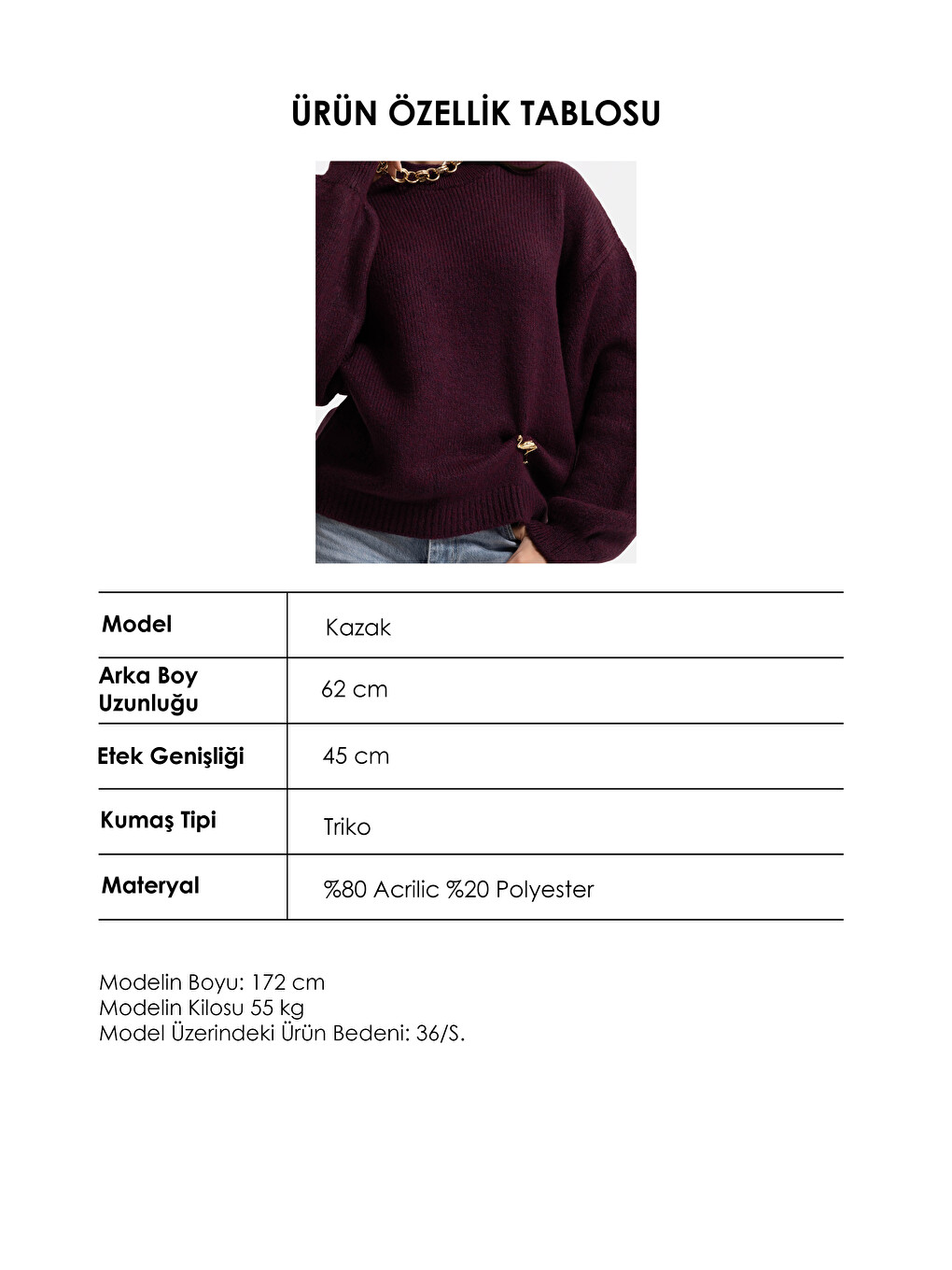 Kadın Bordo W6-57 Oversize Aksesuar Detaylı Tasarım Triko Kazak-5