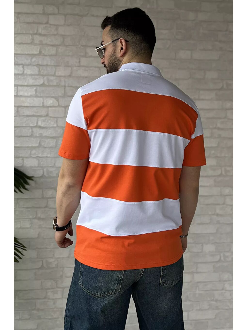 Beyaz Polo Yaka Yarım Fermuarlı Erkek Tişört-2