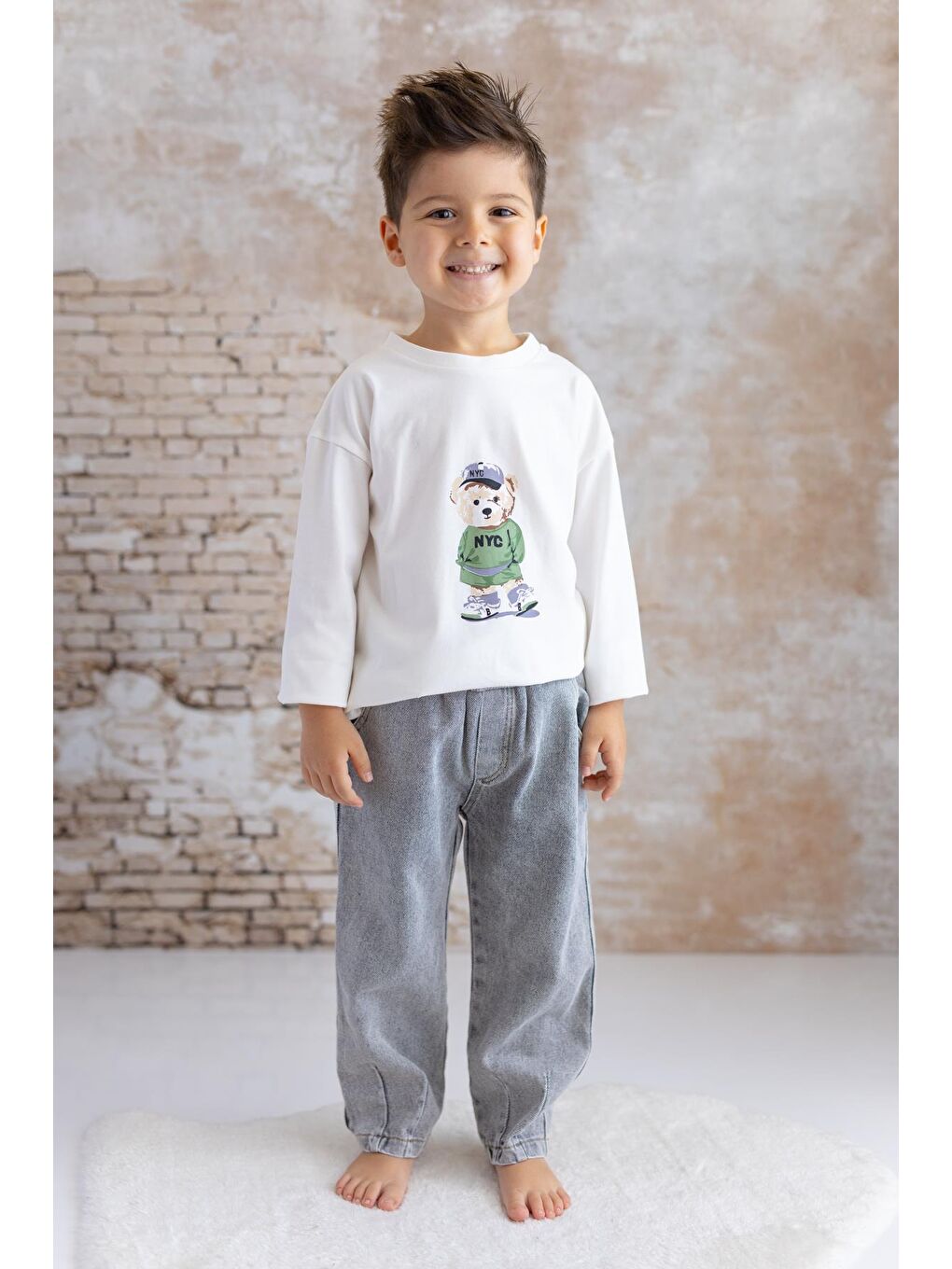 Erkek Bebek Baskılı T-Shirt Jean Pantolon Takım - Yeşil