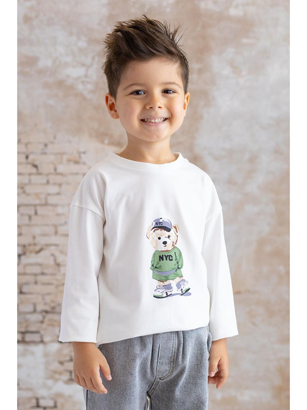 Erkek Bebek Baskılı T-Shirt Jean Pantolon Takım - Yeşil-1