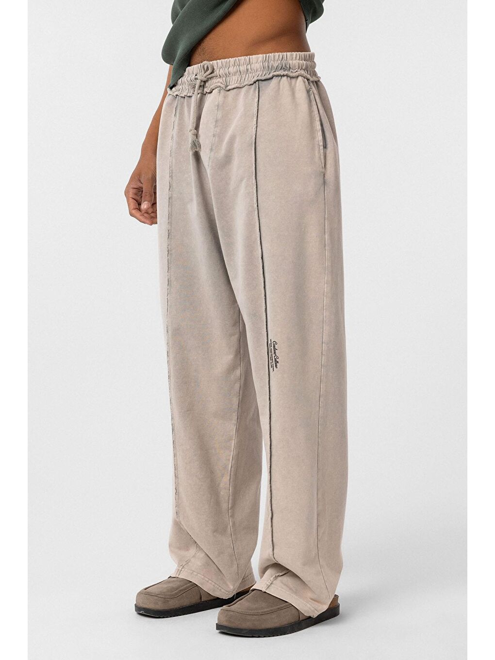 Bej Yıkamalı Baggy Eşofman Alt Taş-2