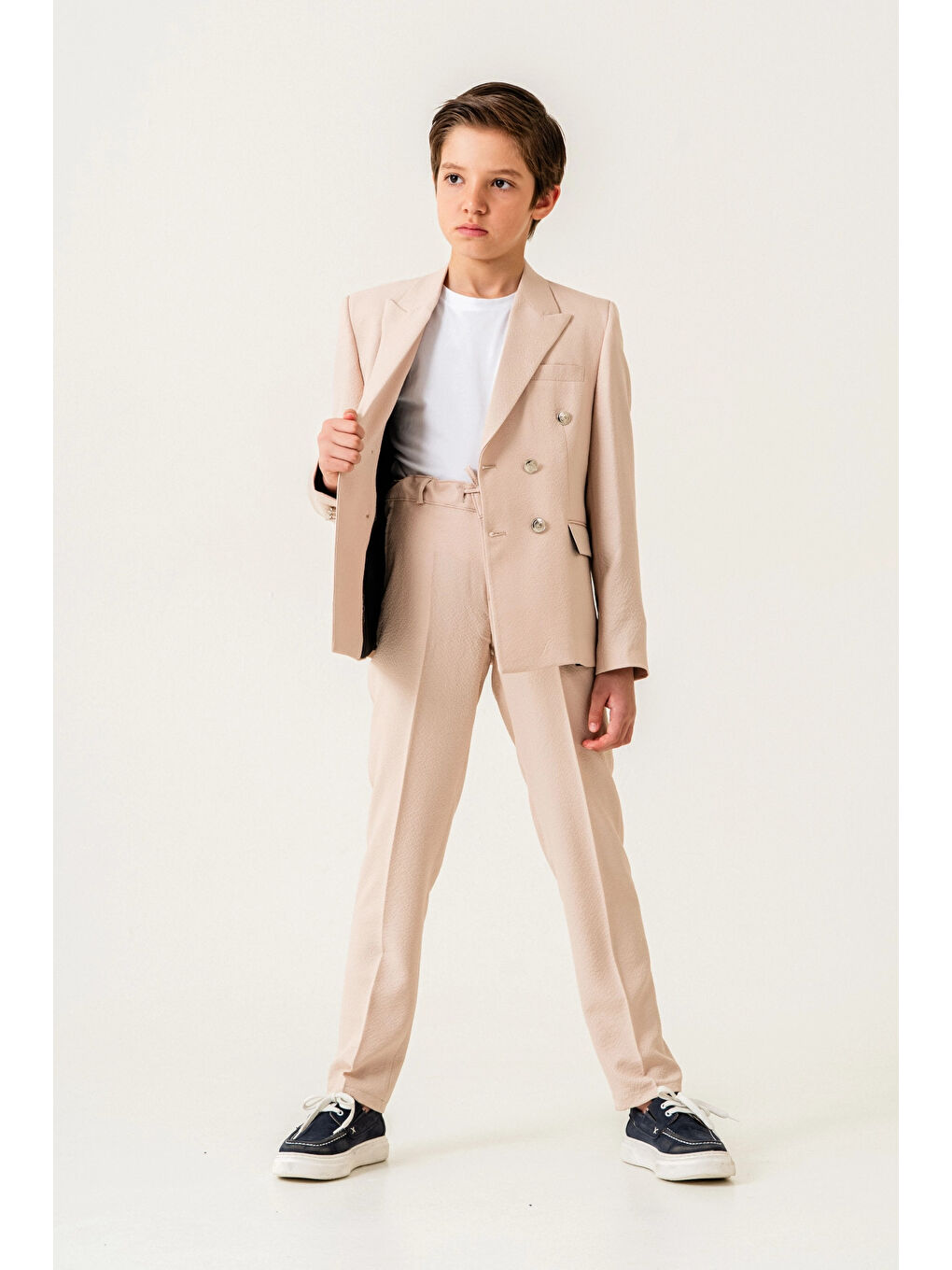 Ekru Tişörtlü Ceketli Takım Elbise 4148-2