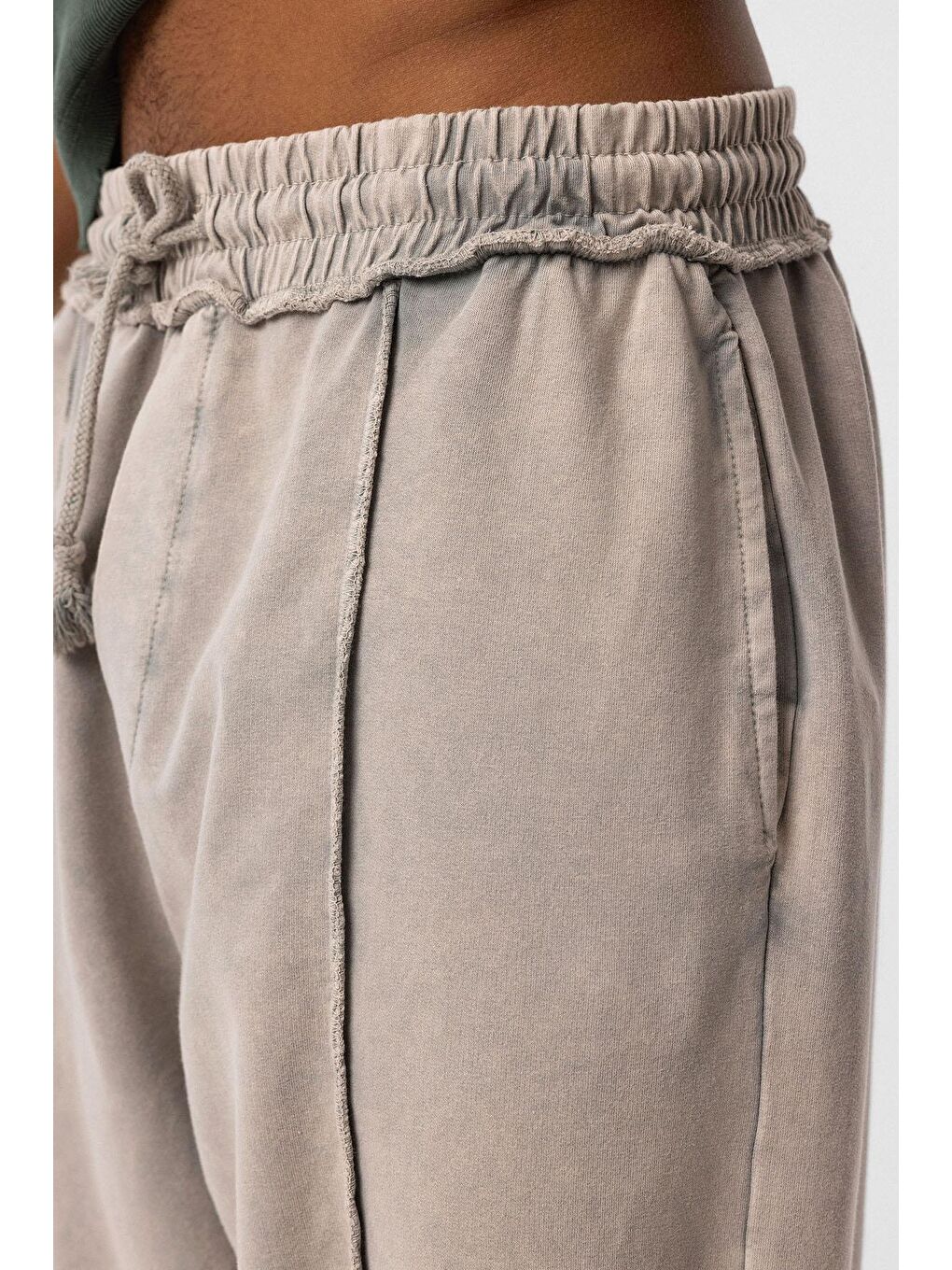 Bej Yıkamalı Baggy Eşofman Alt Taş-3