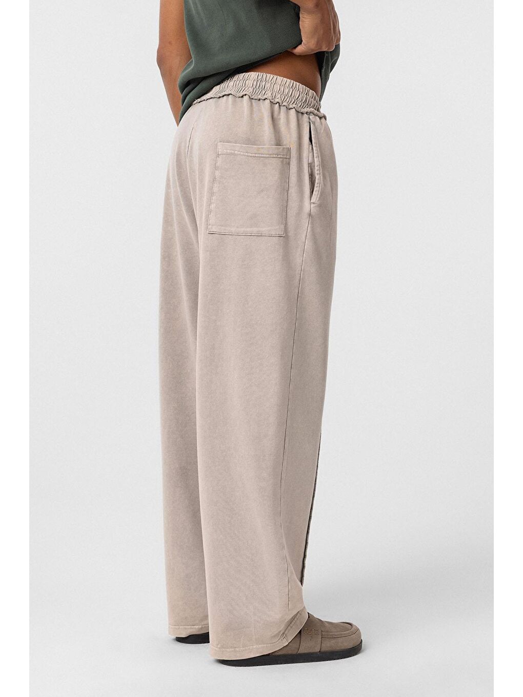 Bej Yıkamalı Baggy Eşofman Alt Taş-4