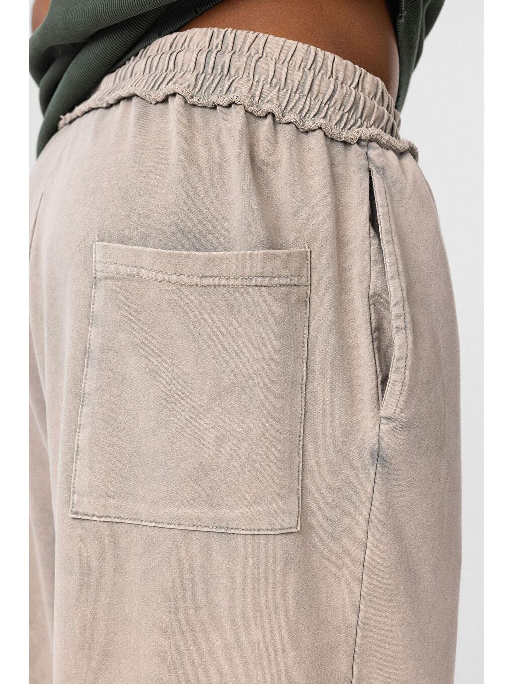Bej Yıkamalı Baggy Eşofman Alt Taş-5