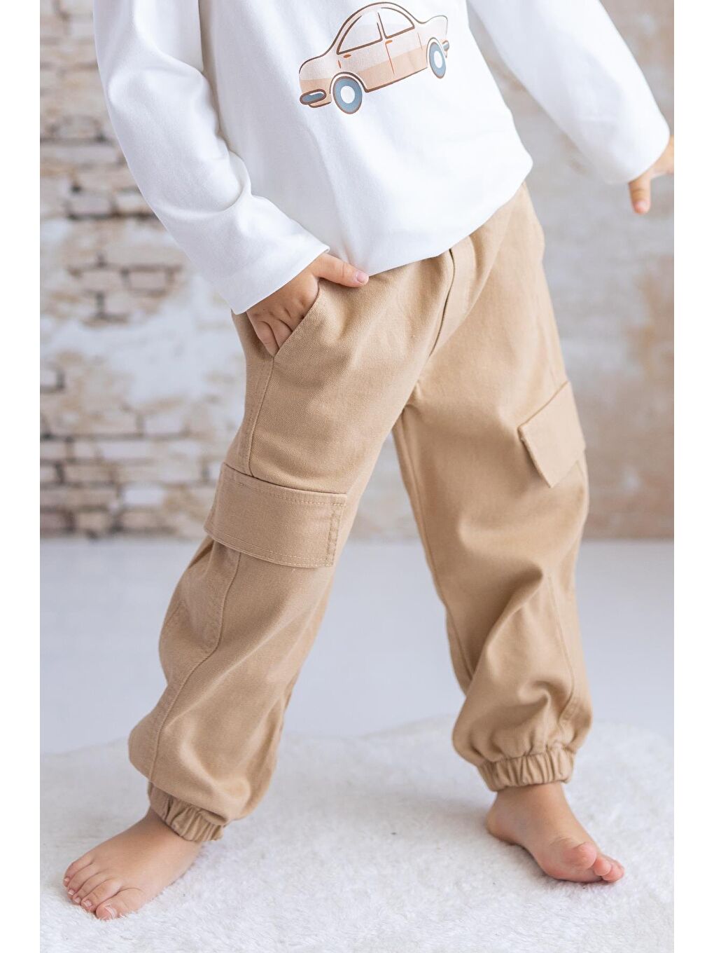 Kahverengi Erkek Bebek Baskılı T-Shirt Gabardin Takım - Kahve-1