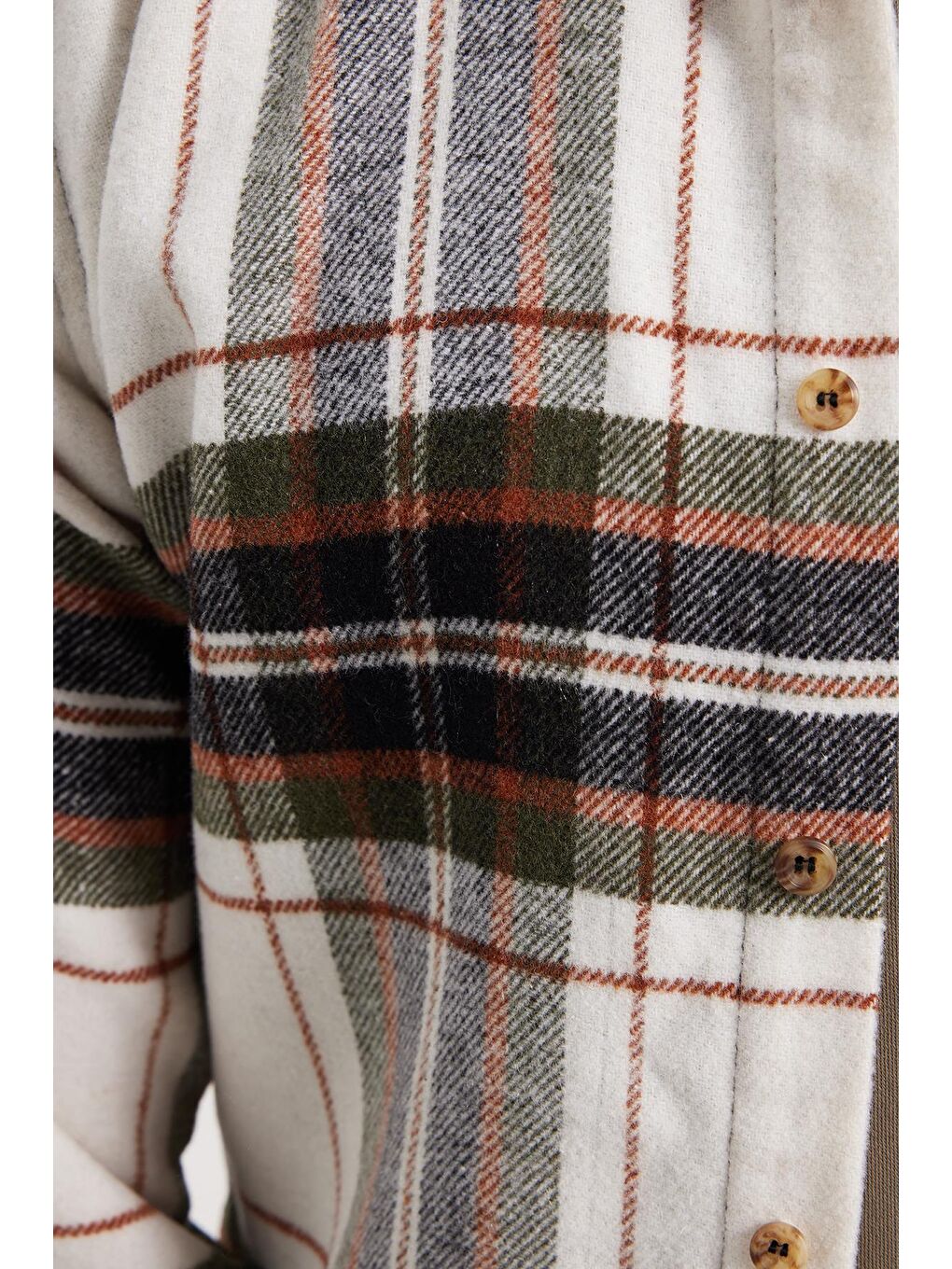 Ekru Erkek Slim Fit Dar Kesim Kareli Kışlık Oduncu Gömlek-4