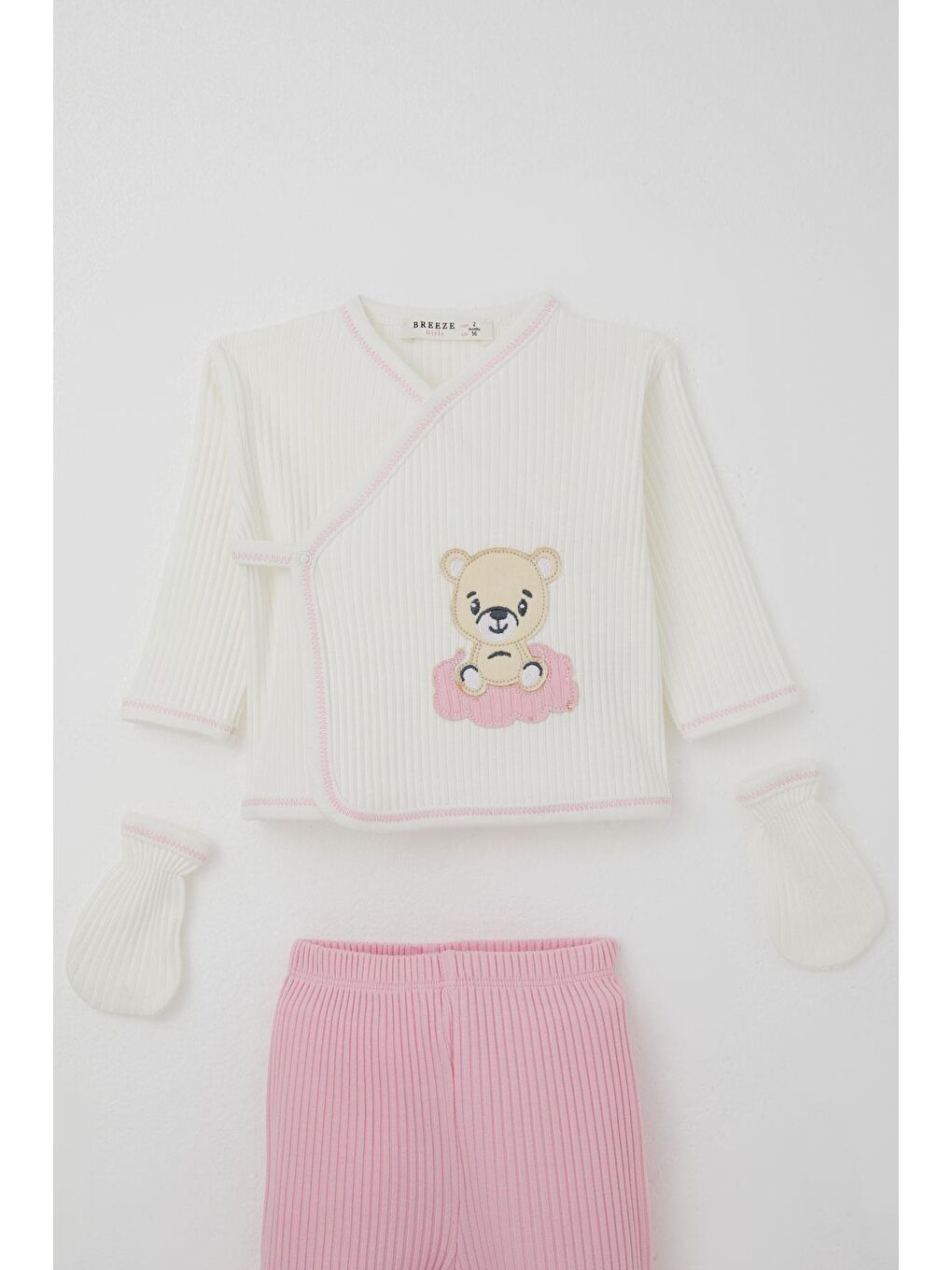 Kız Bebek Hastane Çıkışı 5 Li Sevimli Bebek Ayıcık Nakışlı Ekru (0-3 Ay)-2