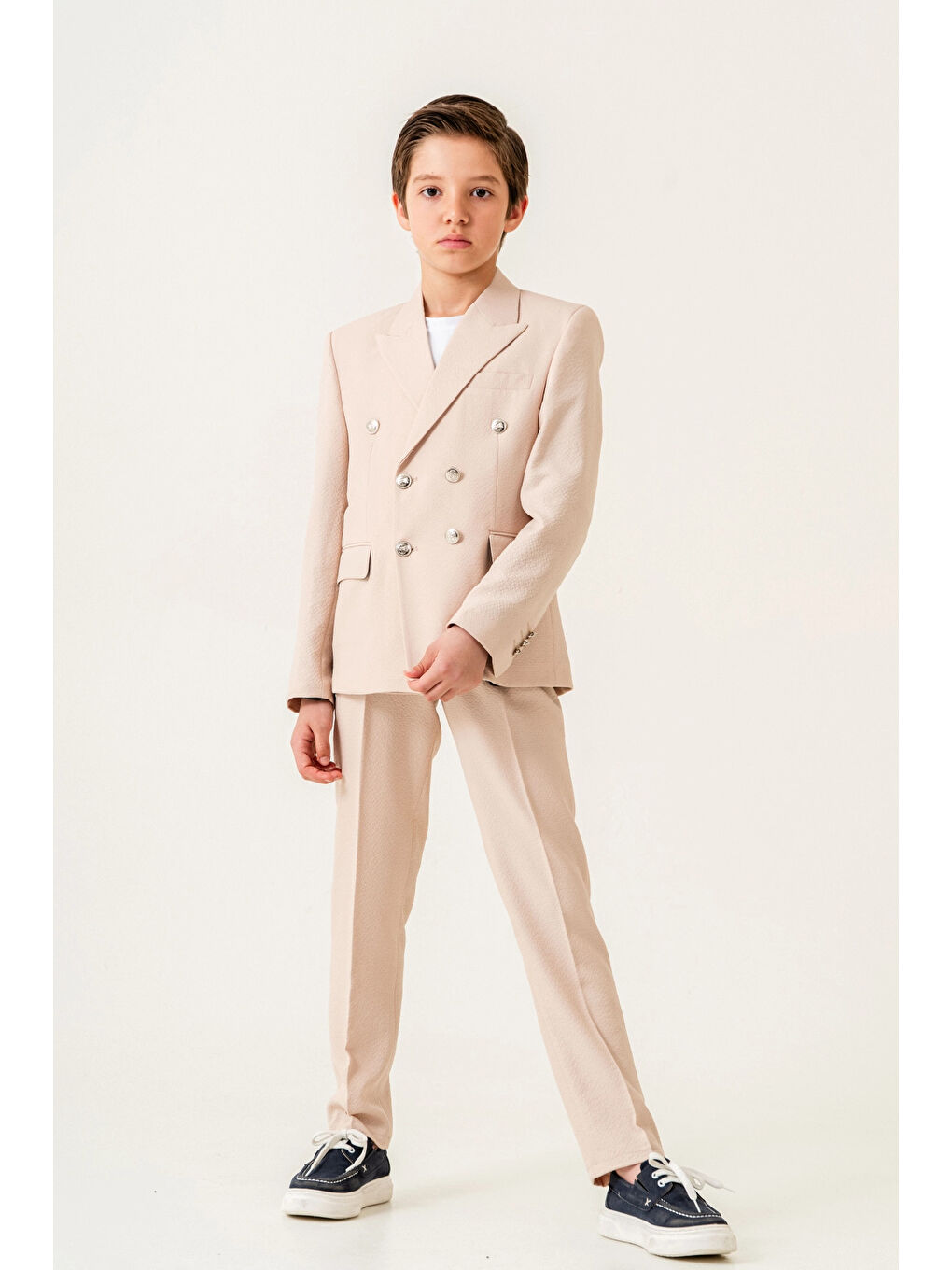 Ekru Tişörtlü Ceketli Takım Elbise 4149-4