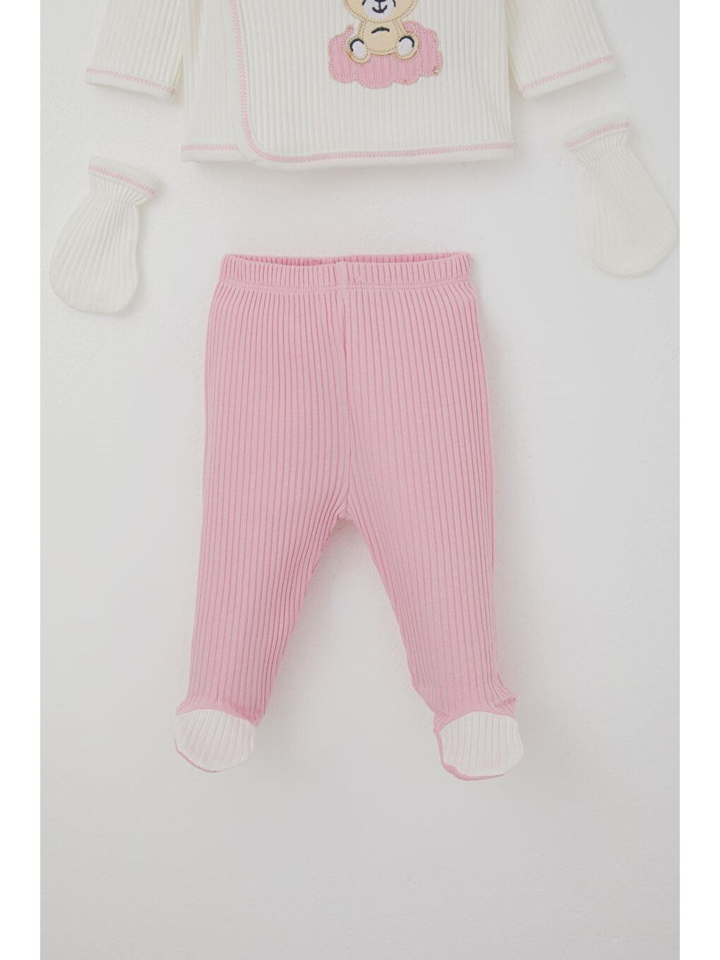 Kız Bebek Hastane Çıkışı 5 Li Sevimli Bebek Ayıcık Nakışlı Ekru (0-3 Ay)-3