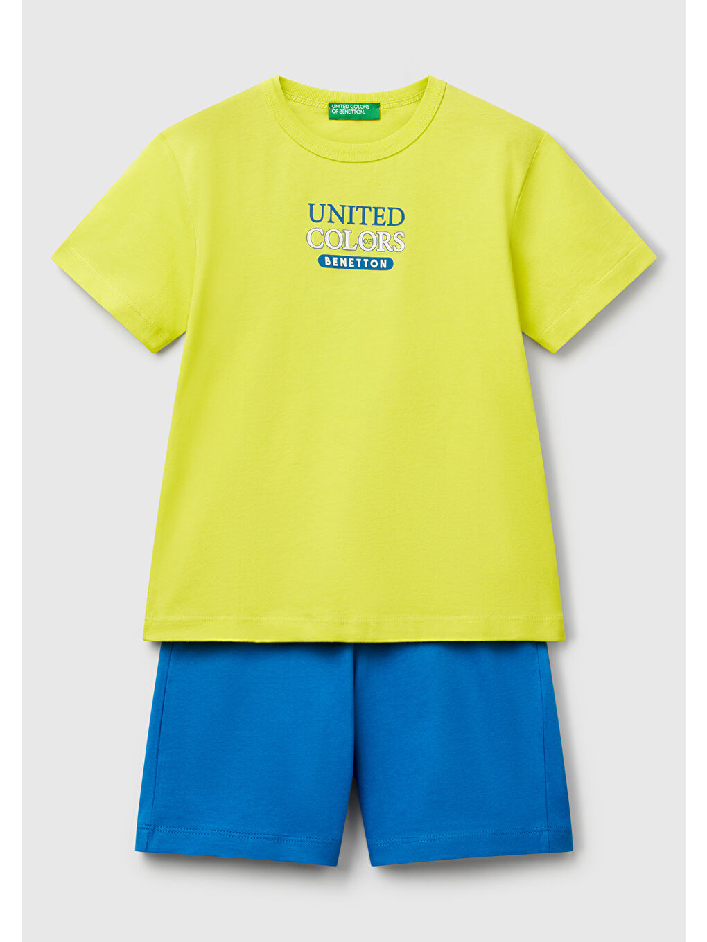 Erkek Çocuk Sarı Önü Logo Baskılı T-Shirt ve Büzgü İpli Bermuda Şort Takım