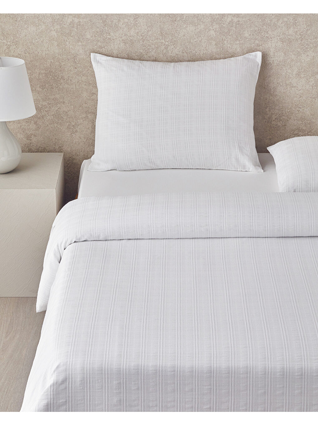 Breezy Escape Pamuk Ekose Tek Kişilik Nevresim Takımı 160x220 cm Beyaz-1