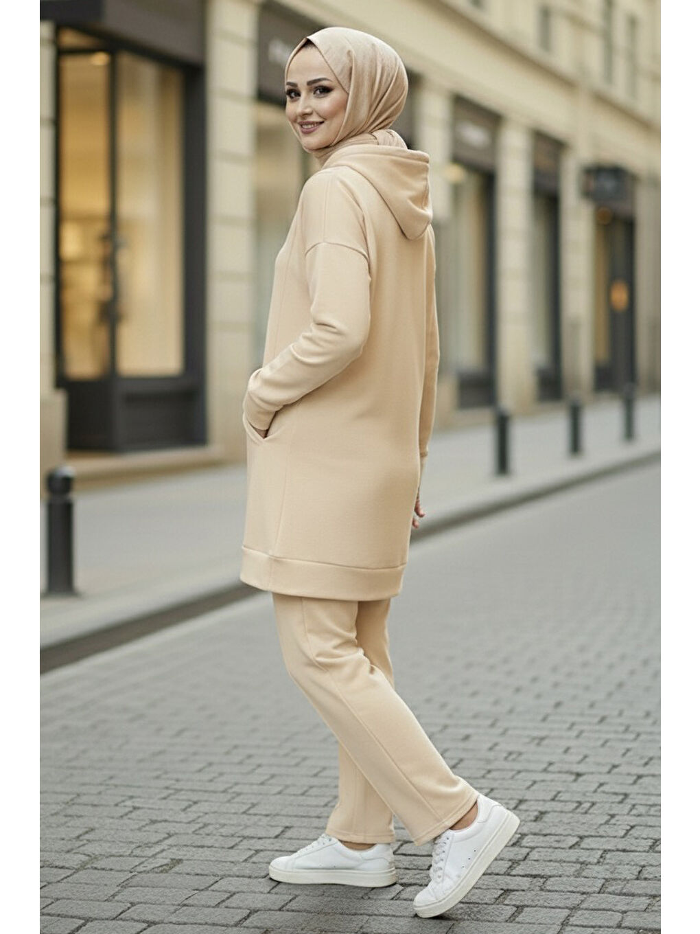 Ekru Armalı Çift Cepli Vortex İkili Takım Krem - 27982-KREM-2