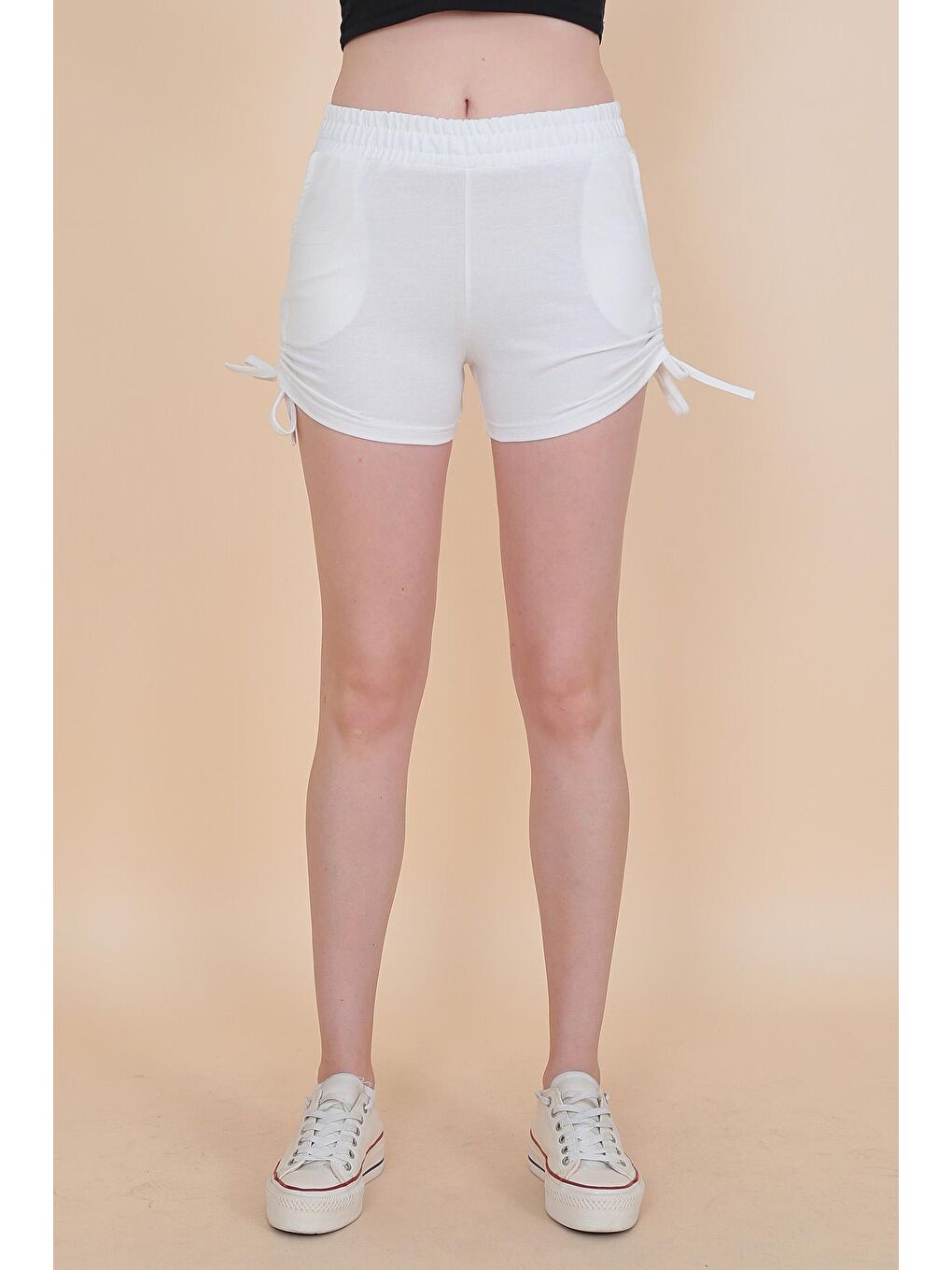 Ekru Kadın Yan Büzgülü Şort 1991-2