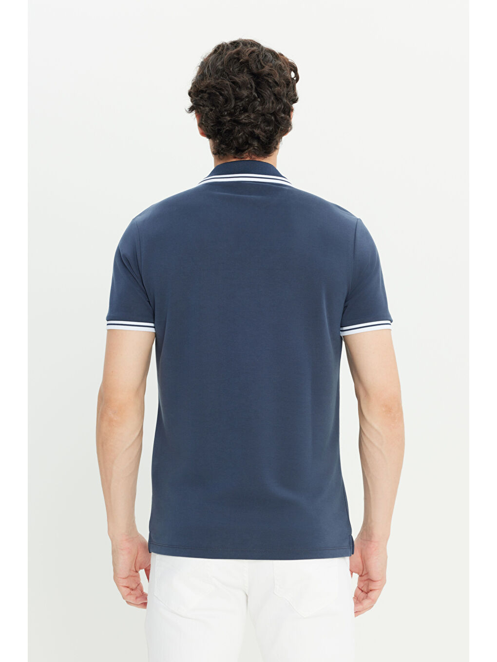 Erkek Lacivert Yumuşak Dokulu Modal Dar Kesim Polo Yaka Tişört-4