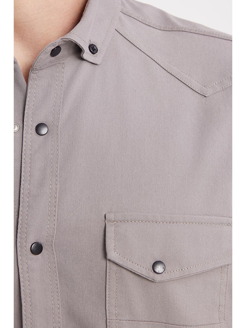 Erkek Regular Fit Rahat Kesim Çift Cepli Spor Yaka Denim Gri Gömlek-2
